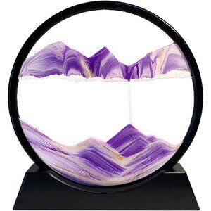 Moving Sand Art Picture Décor Round Glass Frame Display Flowing (Purple 7")
